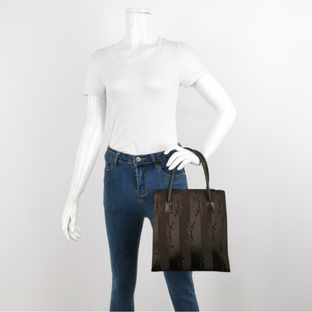 Yves Saint Laurent YSL Logo Brown Stripe Nylon Bag w/leather handles & COA - Picture 13 of 13